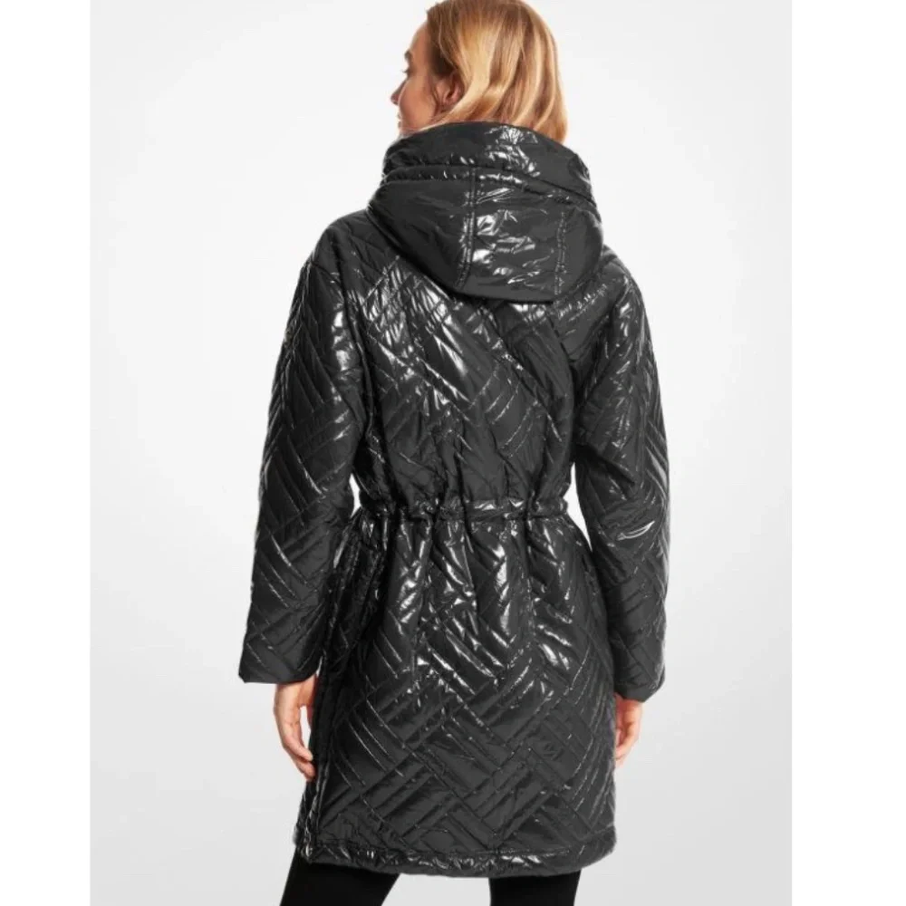MICHAEL KORD Quilted Metallic Ciré Puffer Jacket SIZE S